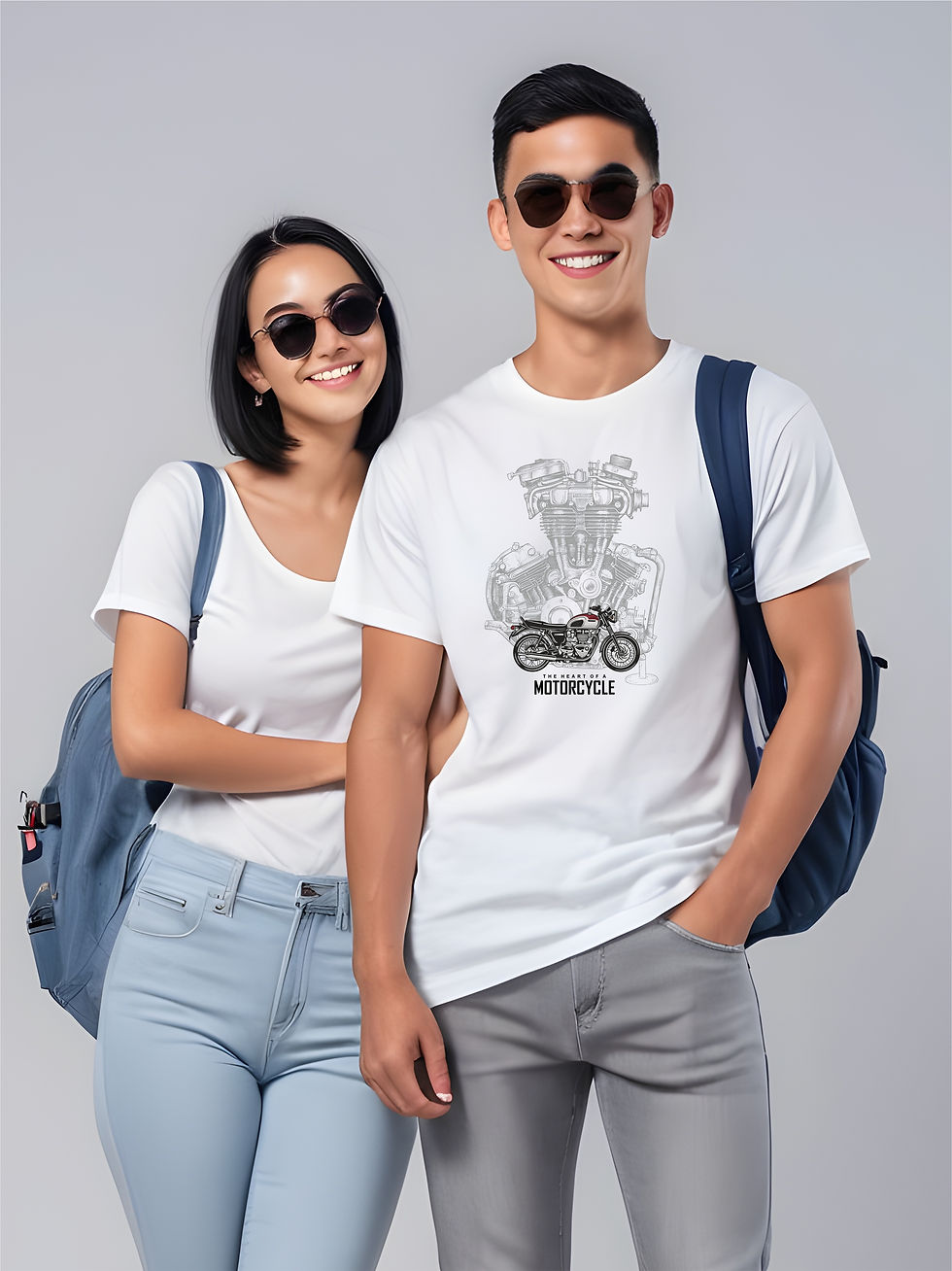 Thumbnail: Heart of a Motorcycle - White, Round Neck, Biker T-Shirt - Student Girlfriend
