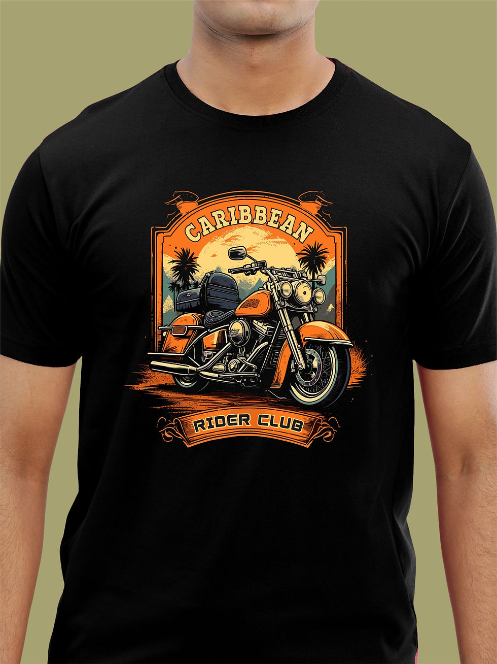 Caribbean Rider Club Black Biker T-Shirt - Front Zoom