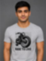 Ride to Live - Grey Melange, Round Neck - Biker T-Shirt - Front View