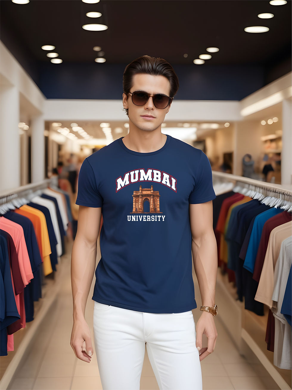 Thumbnail: Mumbai University - Navy Blue, Round Neck, Campus Wear, T-shirt - Model Showroom