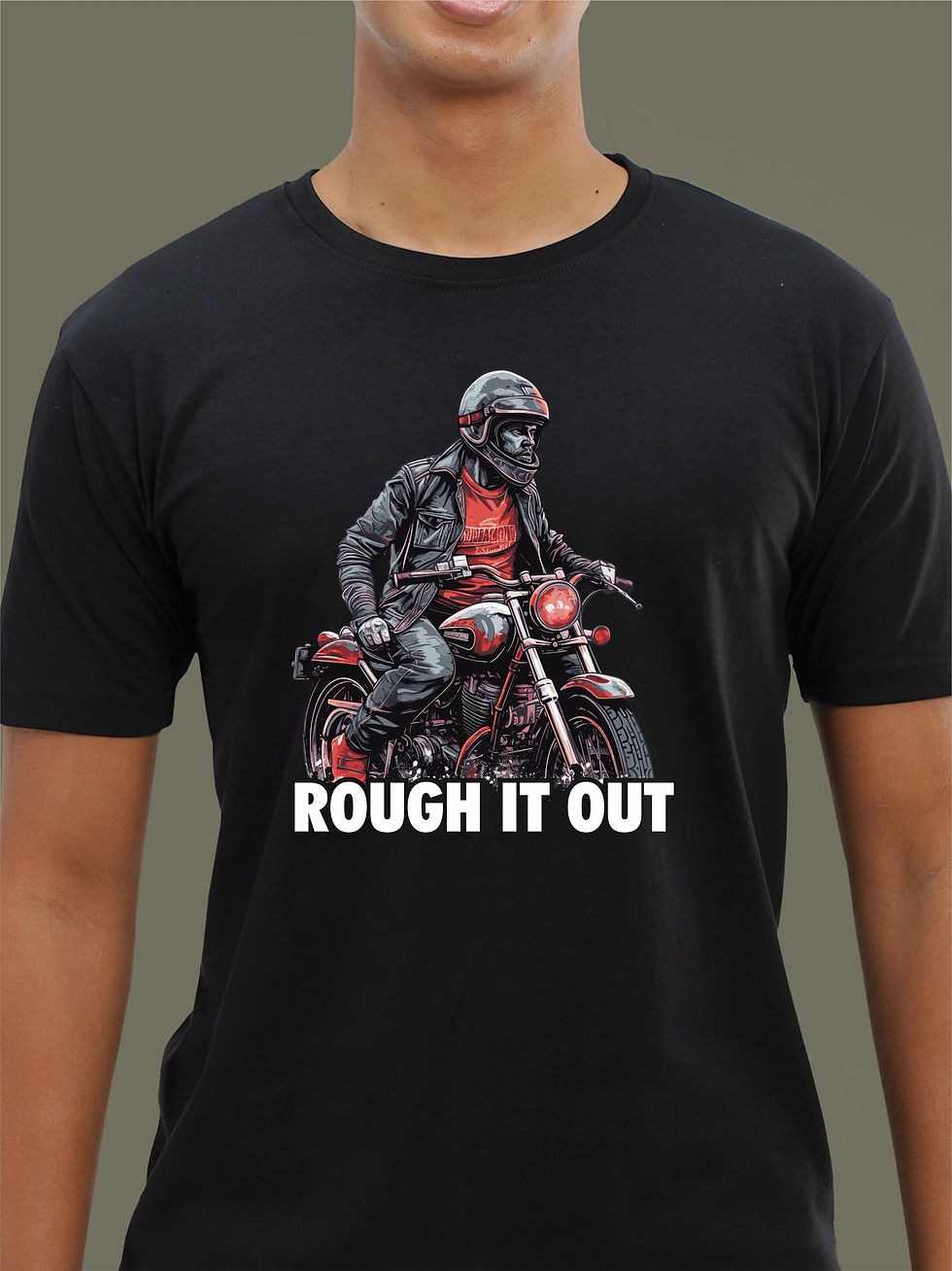 Rough it Out - Black Biker T-Shirt - Front Zoom
