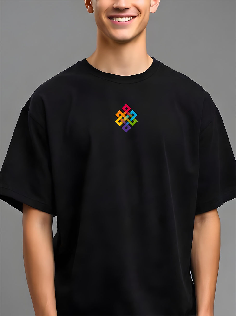 Thumbnail: Colorful Pattern - Oversized Black, Round Neck Awesome T-Shirt - Front View Zoom