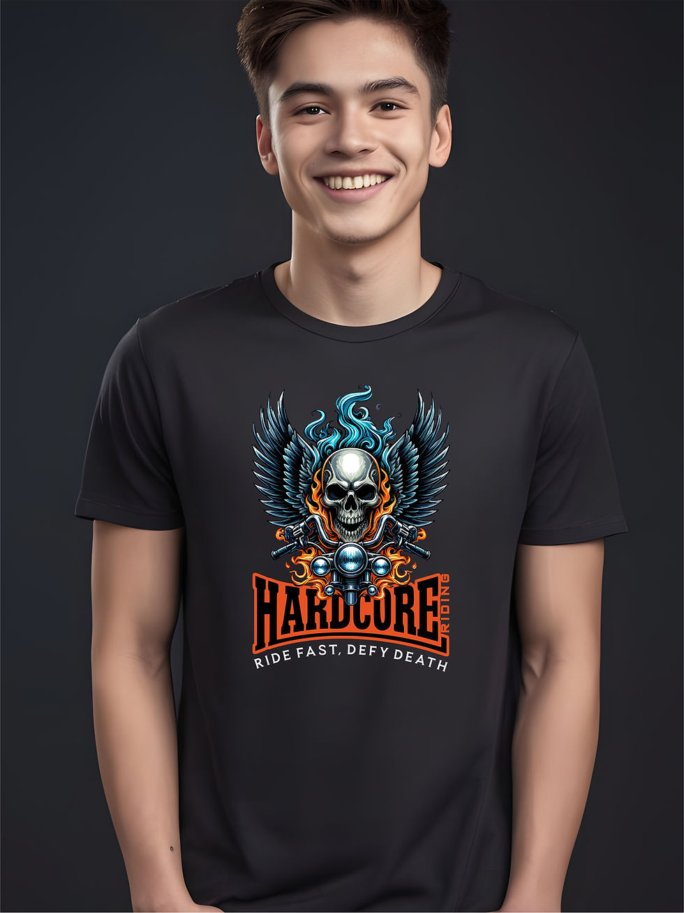 Thumbnail: Hardcore Rider - Black Round Neck - Biker T-Shirt - Model