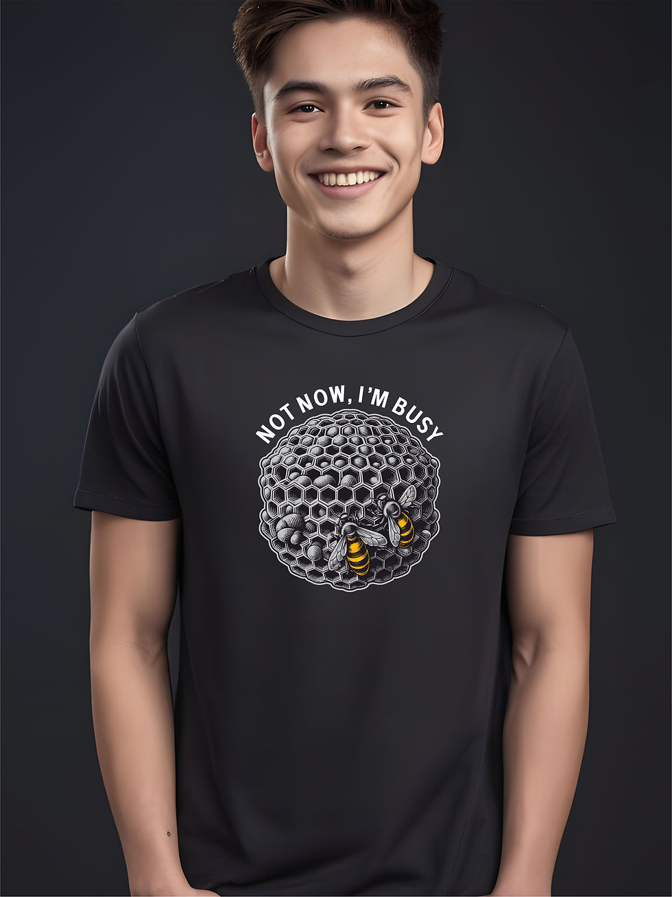 Not Now, I'm Busy - Black, Round Neck Awesome T-Shirt - Front View