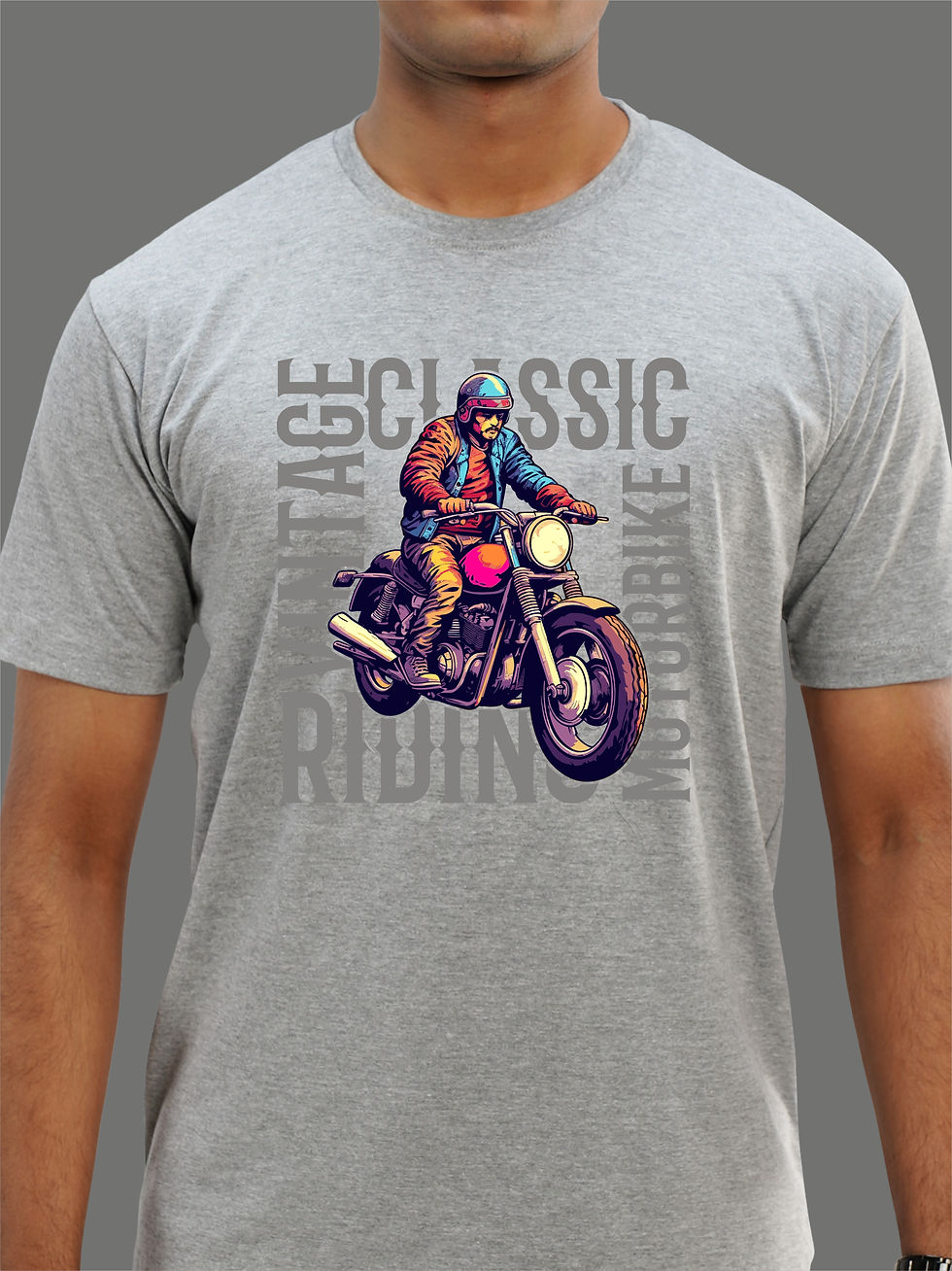 Vintage Classic Grey Melange Biker T-Shirt - Front Zoom