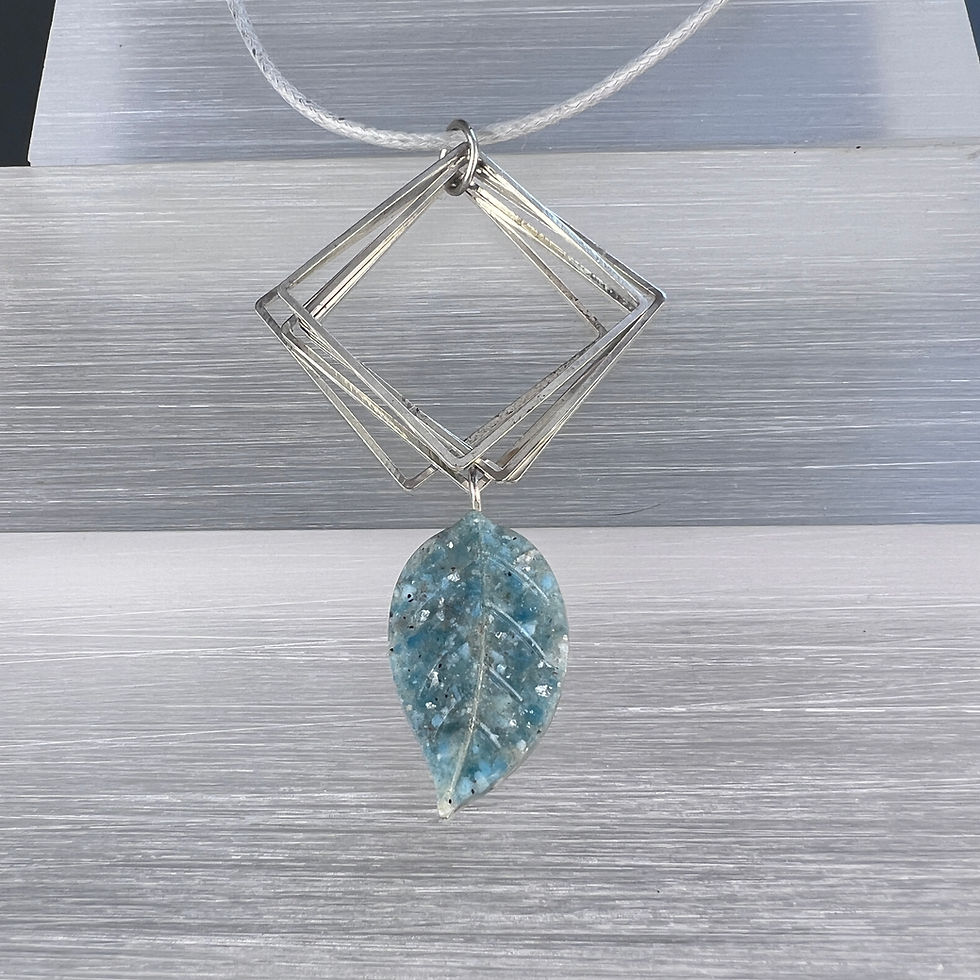 Thumbnail: GLOW - Multi-Square Leaf Necklace - Blue Apatite and Silver