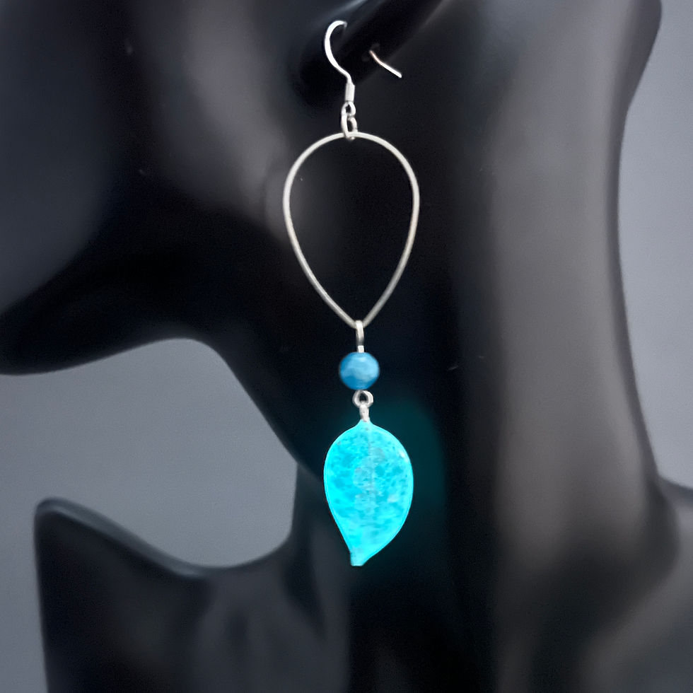 Thumbnail: GLOW - Drop and Bead Leaf Earrings - Blue Apatite and Silver
