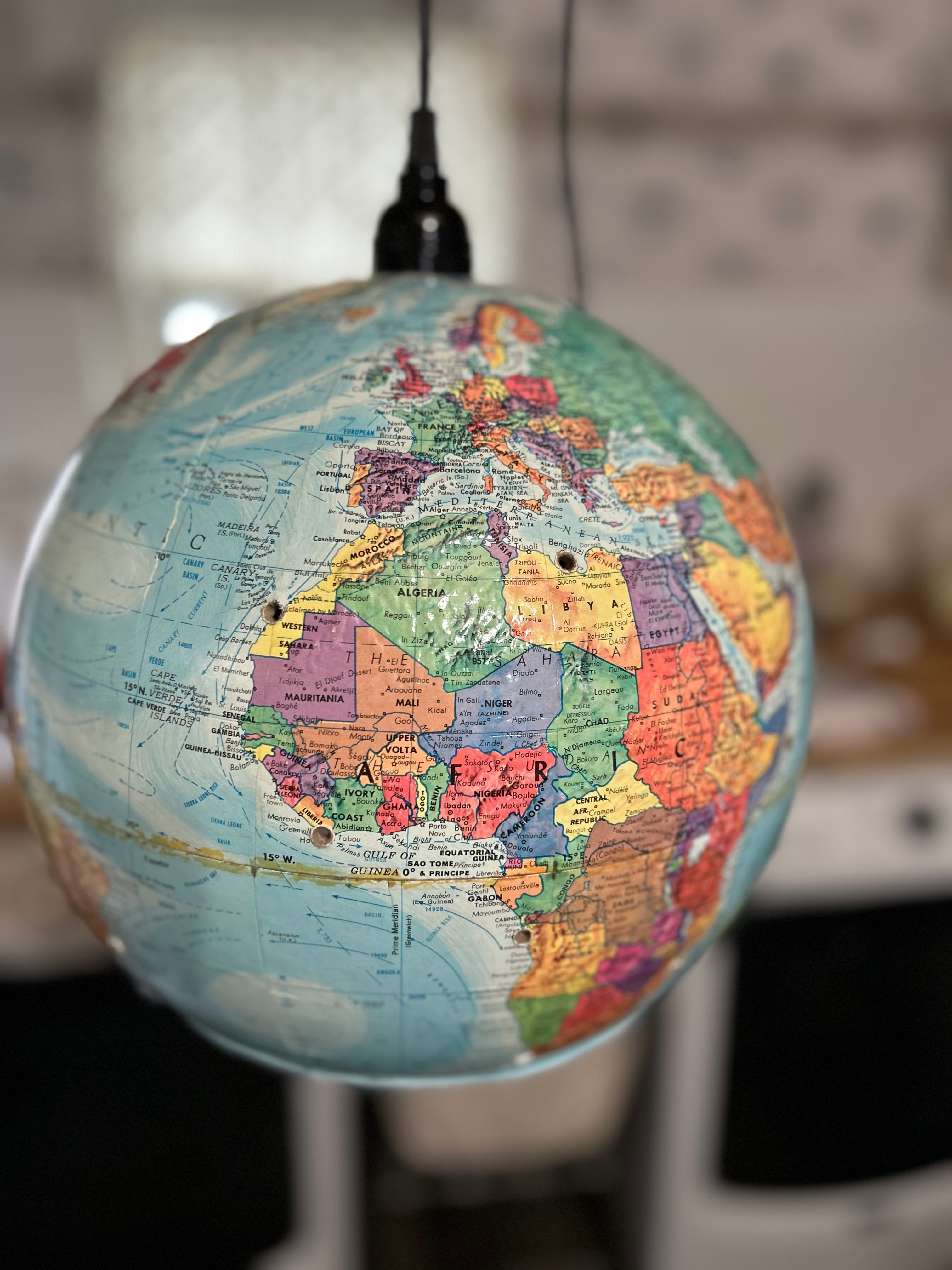 Custom Blue Vintage Globe Swag Light