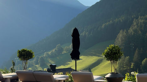 Mountain panorama from infinity pool terrace in South Tyrol