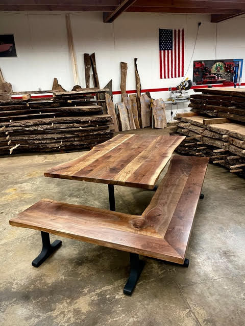 Thumbnail: Farmhouse Table & Bench - Black Walnut