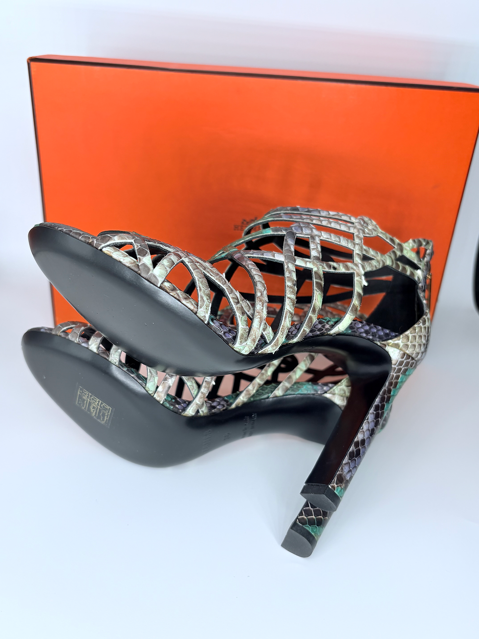 Miniatura: Hermes Multicolor Python Open Toe Cage Sandals Pumps Shoes EU 36 Heels