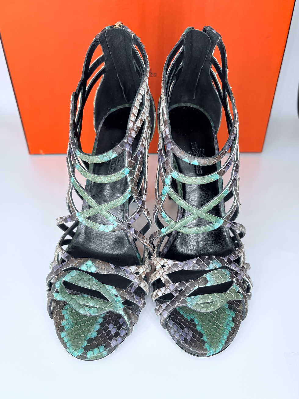 Miniatura: Hermes Multicolor Python Open Toe Cage Sandals Pumps Shoes EU 36 Heels