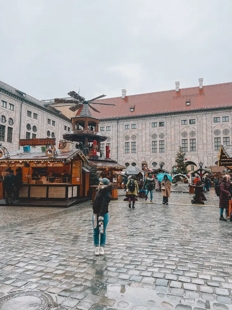 Girl with back facing looking at Munich Germany Christmas Market