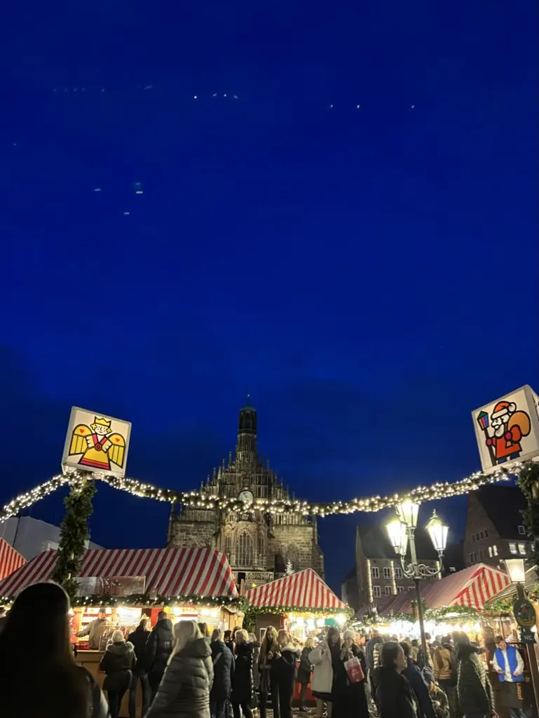 Nuremberg Christmas Markets at night with lights on