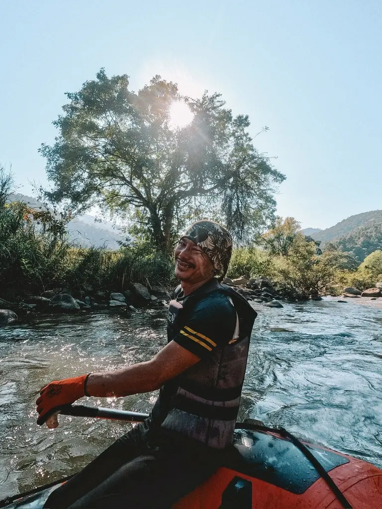 River rafting in Chiang Mai man smiling