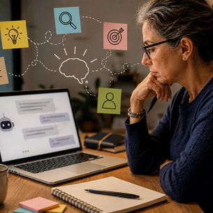 Mujer usando inteligencia artificial para hacer mejores preguntas