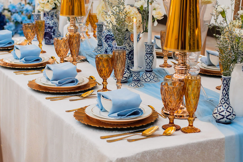 Blue-themed table setting