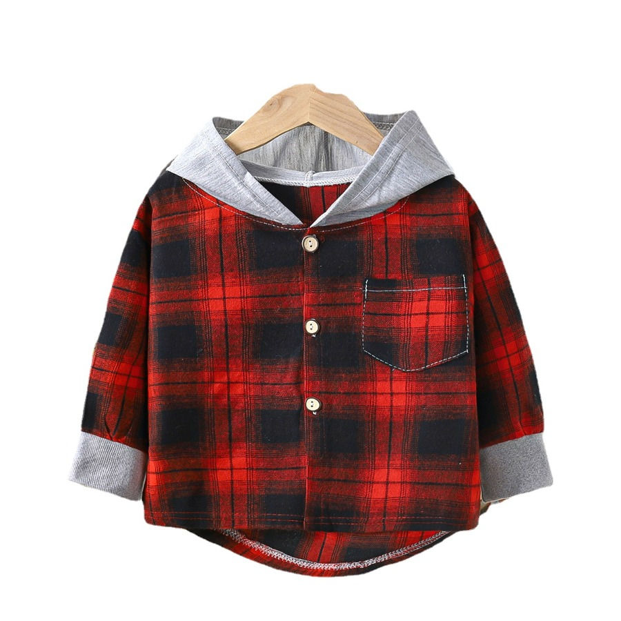 Thumbnail: Children's Hooded Shirts Kids Clothes Baby Boys Plaid Shirts Coat for Spring Aut