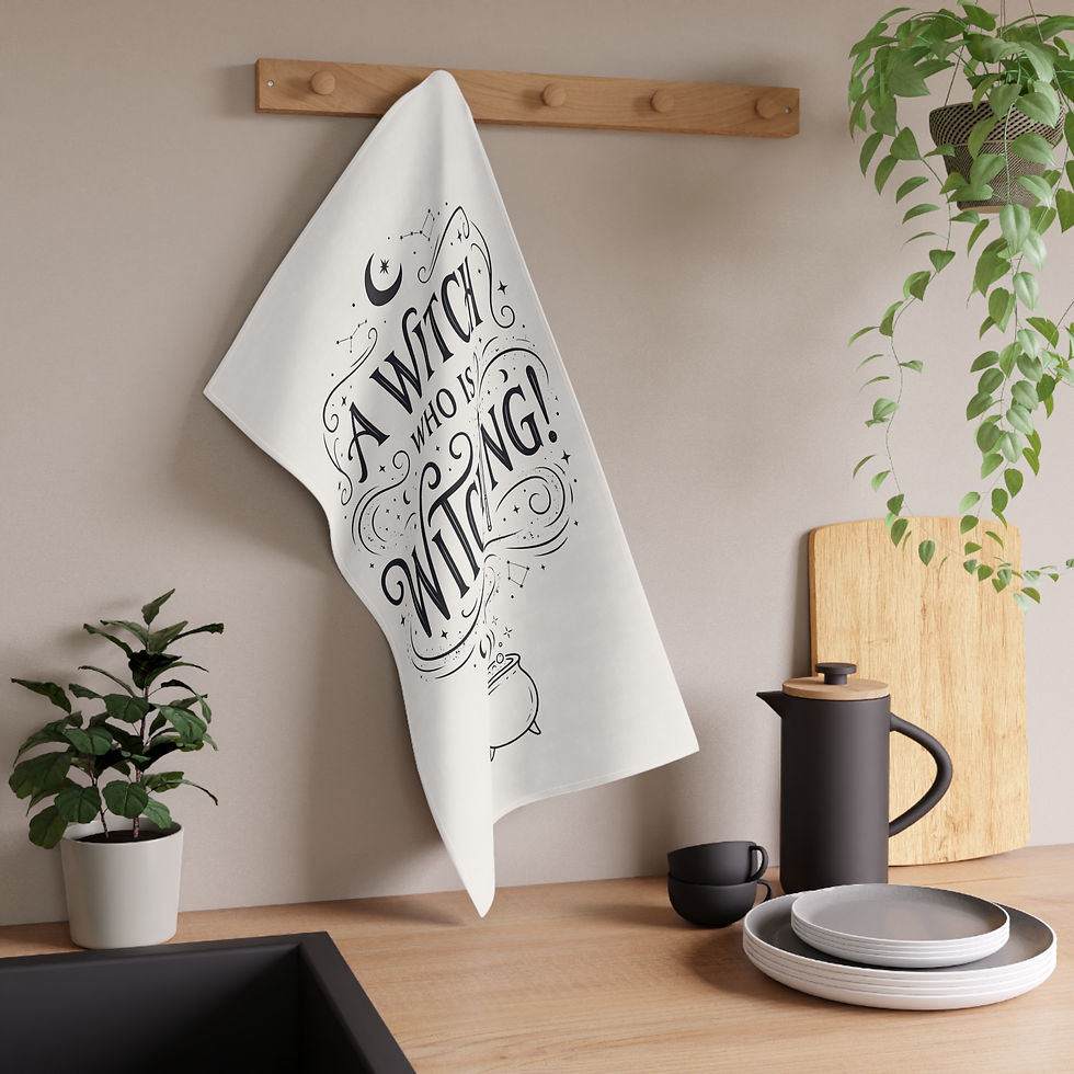 Thumbnail: Witchy Tea Towel - "A Witch Who Is Witching" Cotton Kitchen Towel