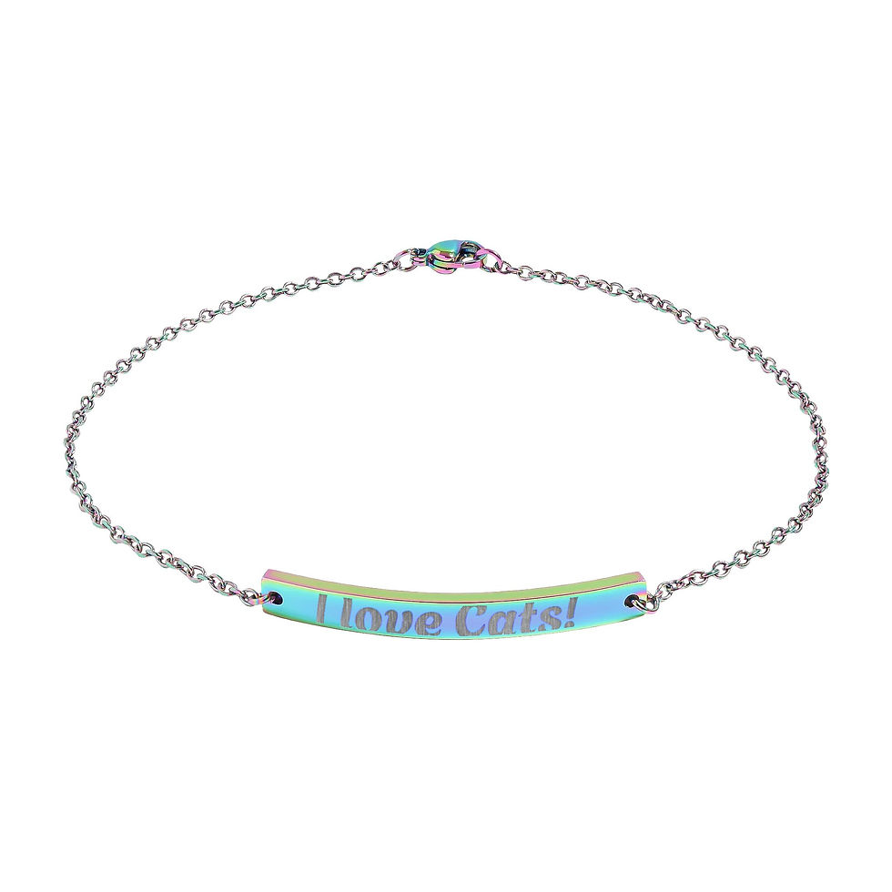 Thumbnail: Engravable Curved Bar Anklet — Personalized "I Love Cats" Chain Anklet