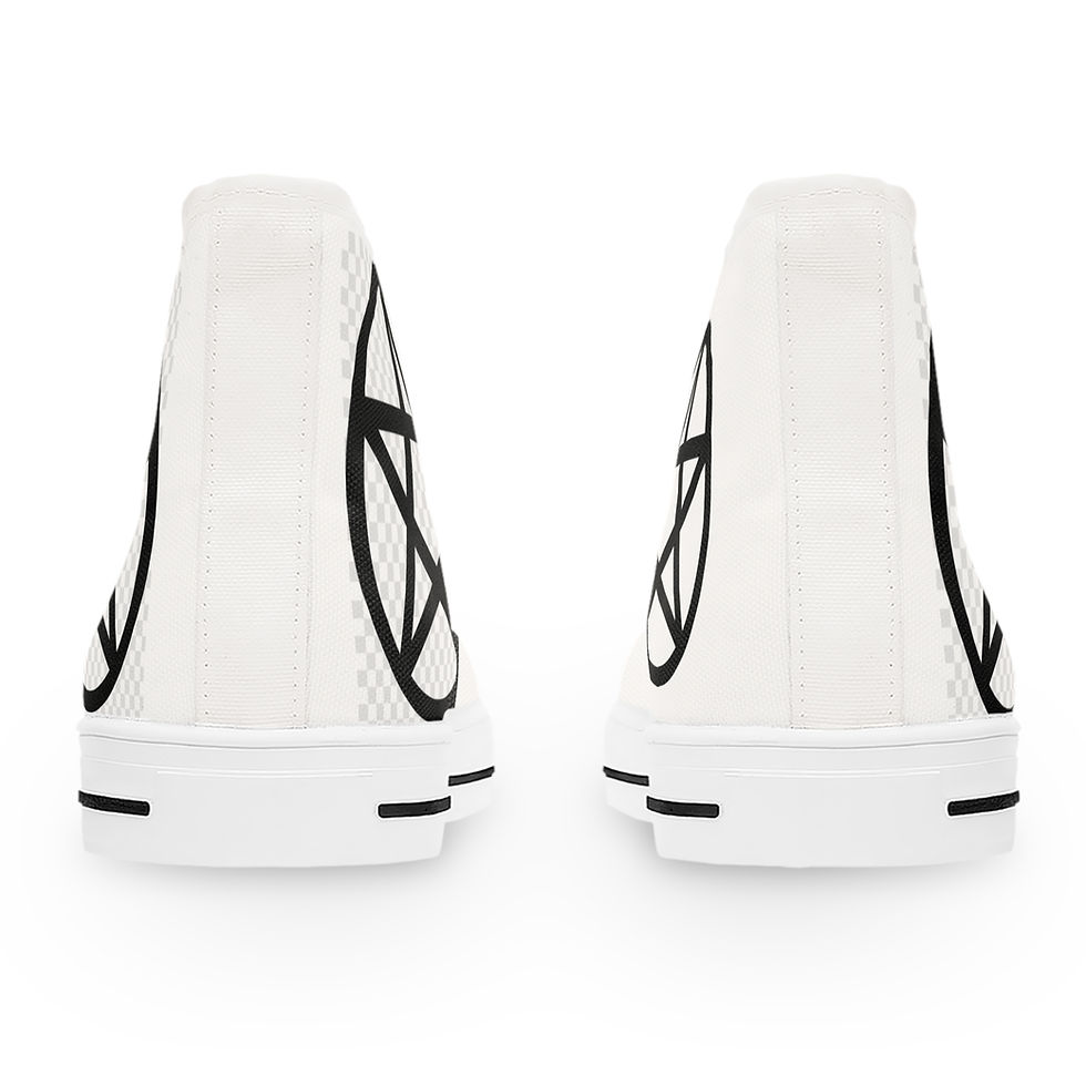 Thumbnail: White Converse Tennis shoes with black pentacle. 