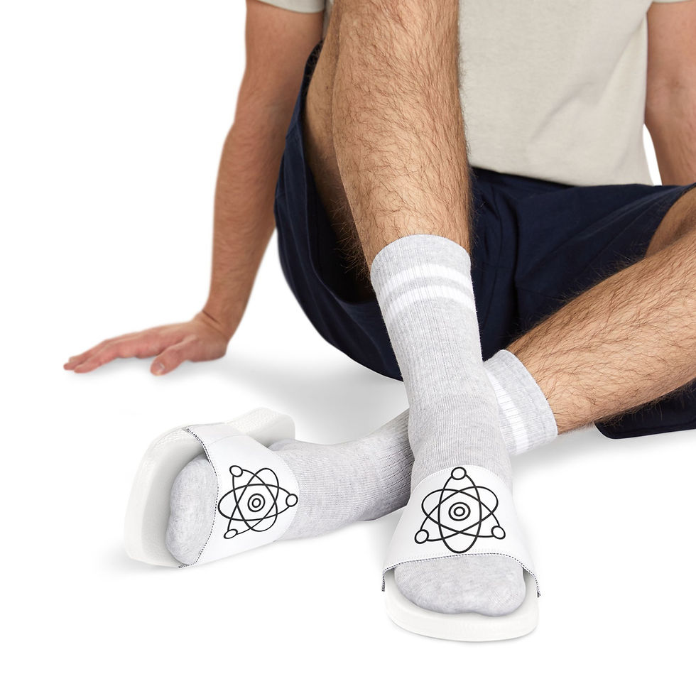 Slide Sandals — White Atomic Symbol Slides for Men