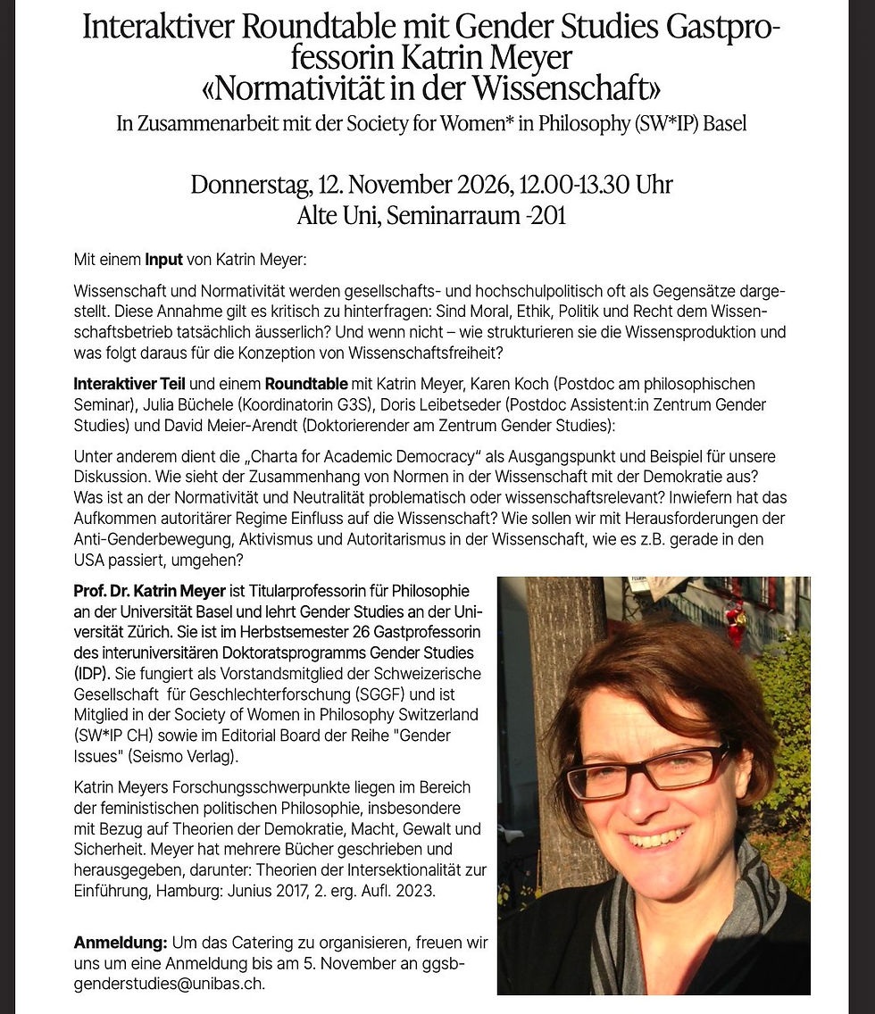 Interaktiver Roundtable mit Gender Studies Gastprofessorin Katrin Meyer «Normativität in der Wissenschaft»