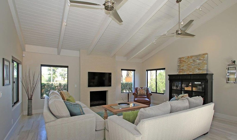 The beams and paneling in this Southern California home added dimension and texture to a modern space.