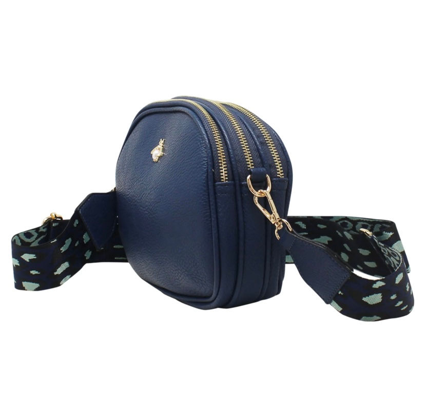 Thumbnail: Navy Blue Triple Zip Crossbody Camera Bag with Canvas Strap