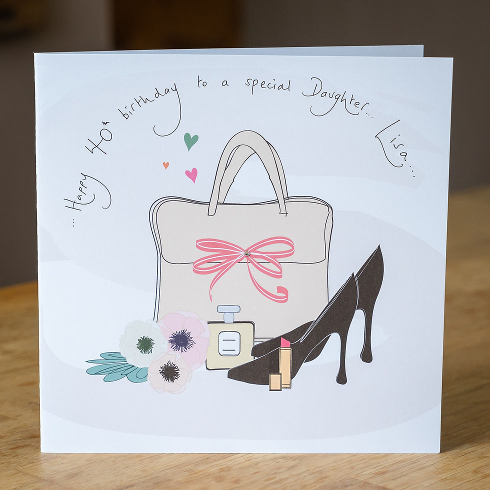 Taupe Handbag, Perfume And Shoes Design - Large Personalised Card