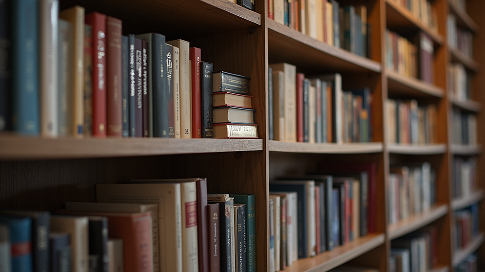 Eye-level view of a bookshelf filled with books from Quorum Edizioni
