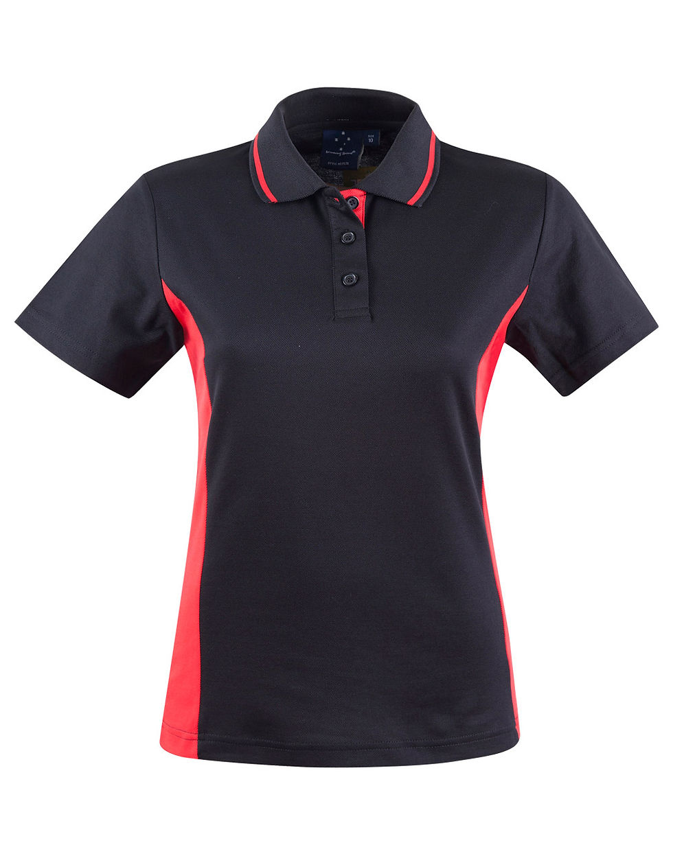 Thumbnail: Navy blue polo shirt with coral accents