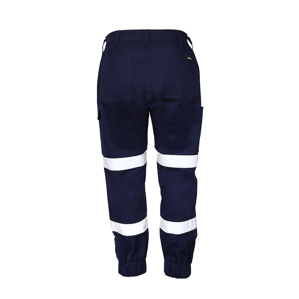 Dark blue functional chef pants with reflective strips