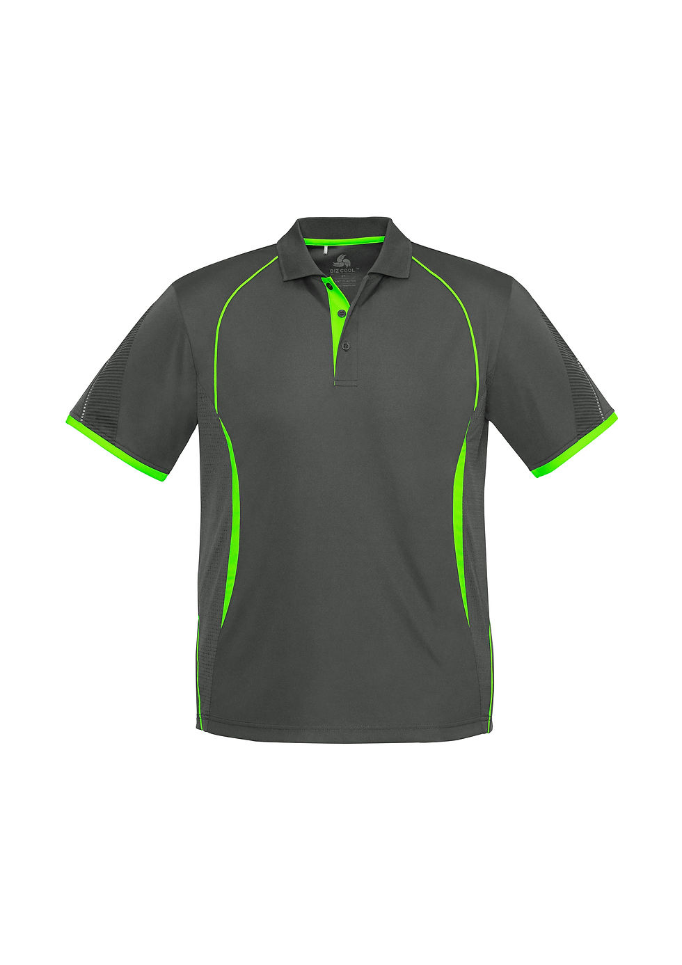 Thumbnail: Grey polo shirt with neon green accents