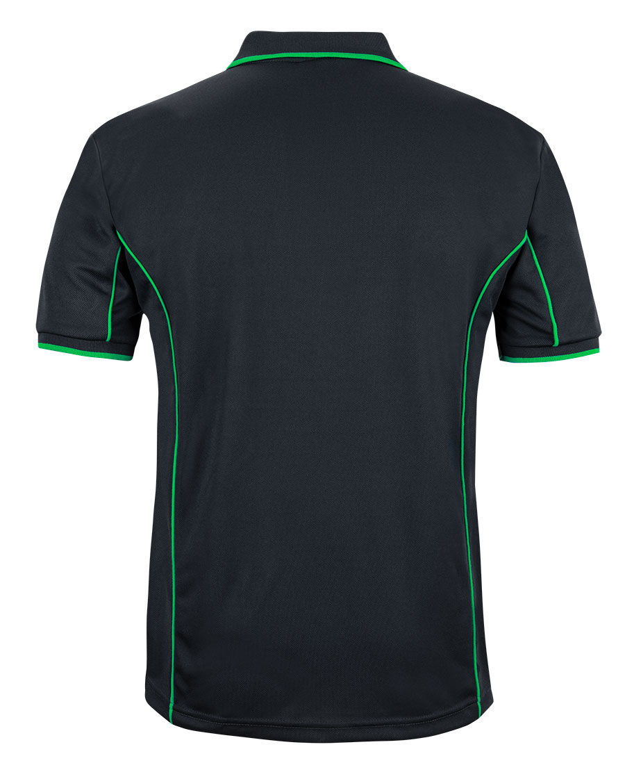 Thumbnail: Dark short-sleeved shirt with green trim, back view