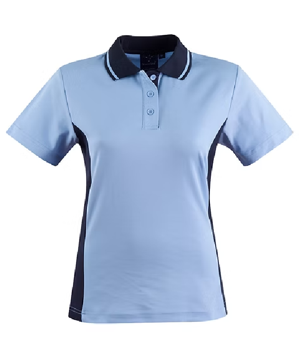 Light blue polo shirt with dark blue accents