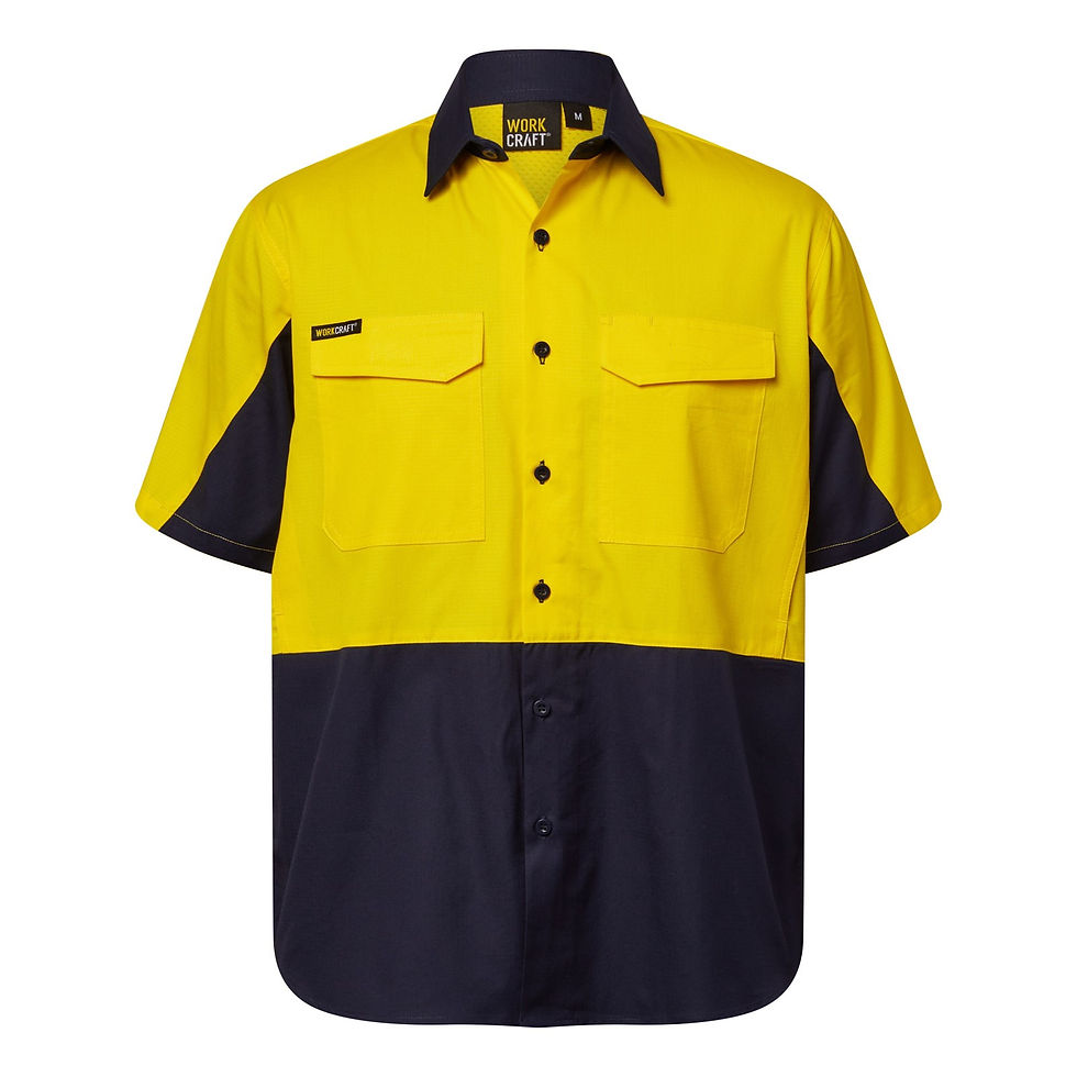 Thumbnail: Yellow and navy hi-vis short sleeve shirt