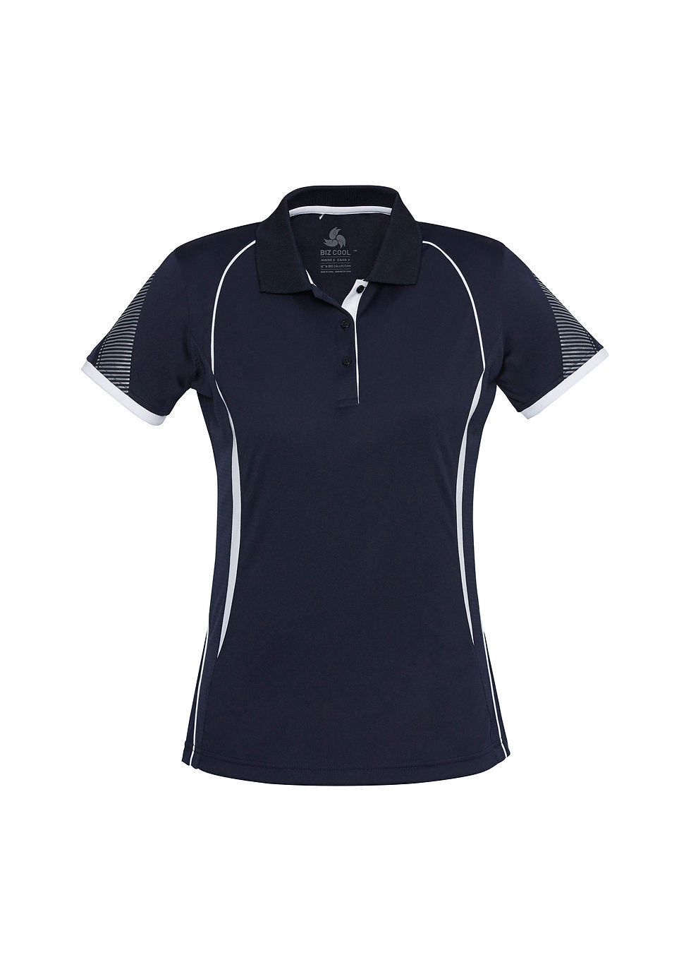 Thumbnail: Navy short-sleeve polo shirt with white trim