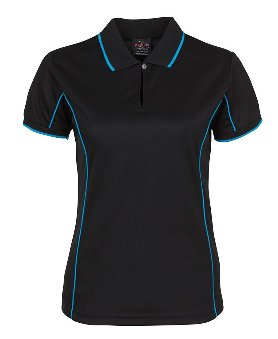 Thumbnail: Black short-sleeve polo shirt with blue trim