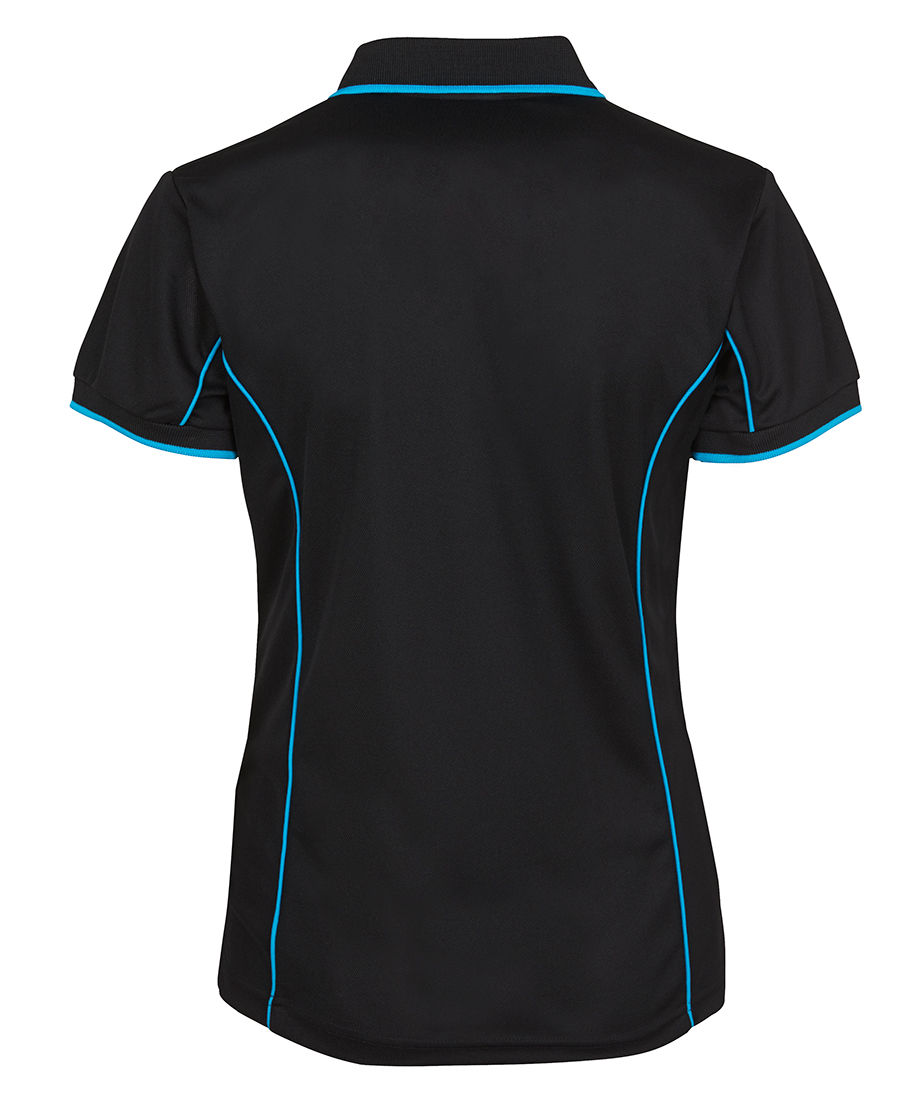 Thumbnail: Black short-sleeve shirt with blue trim, back view