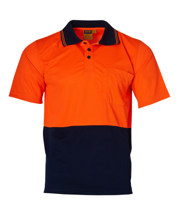 Orange and navy short-sleeved polo shirt