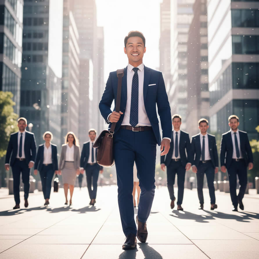 A balanced and refreshed professional moving forward with energy and confidence