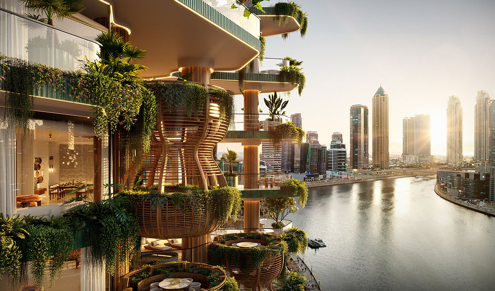 Eye-level view of modern residential building with balconies