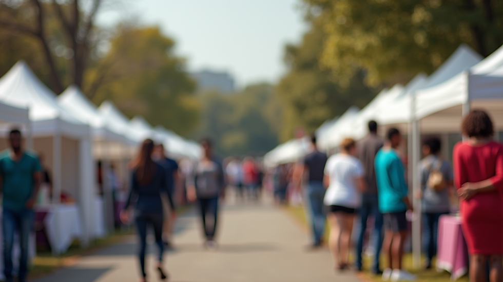 Eye-level view of a community health fair with informational booths about sickle cell disease