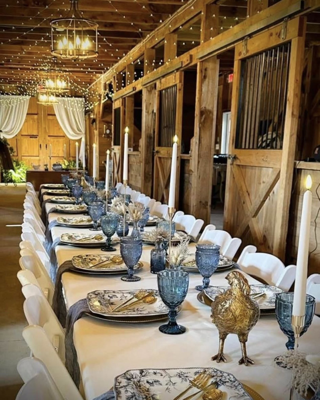 Dining setup inside the barn