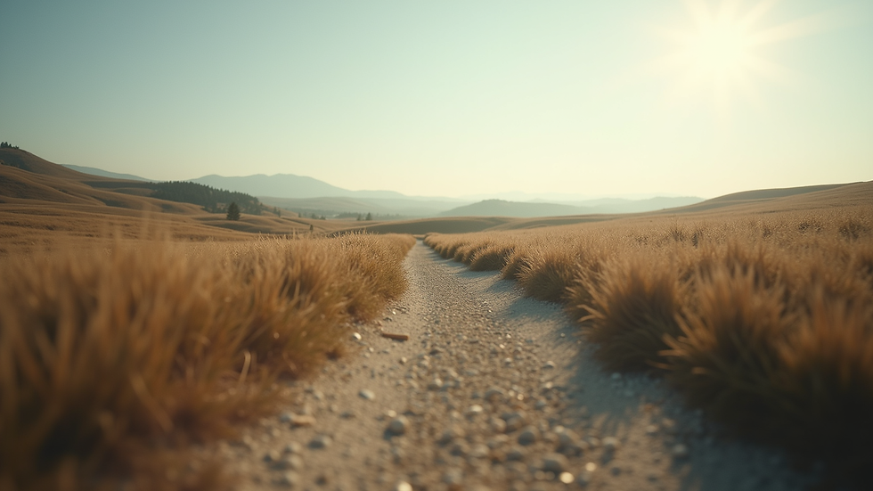 Eye-level view of a serene landscape with a winding path