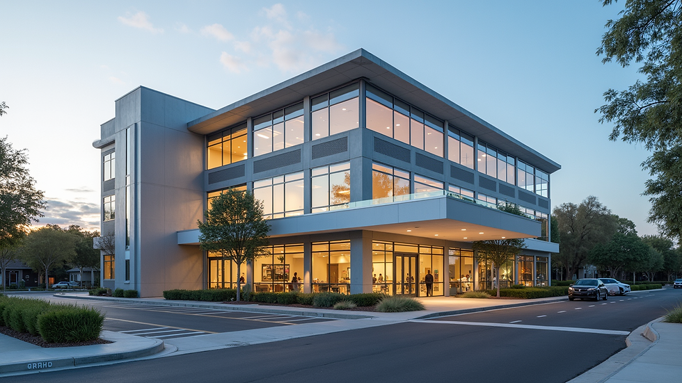 Eye-level view of a modern medical office building in San Diego
