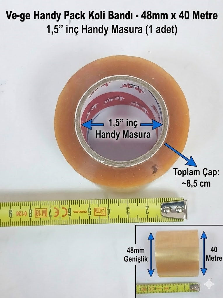 Küçük resim: Ve-ge Koli bandı 48mm x 40 metre 1,5" inç Handy Pack (1 adet)