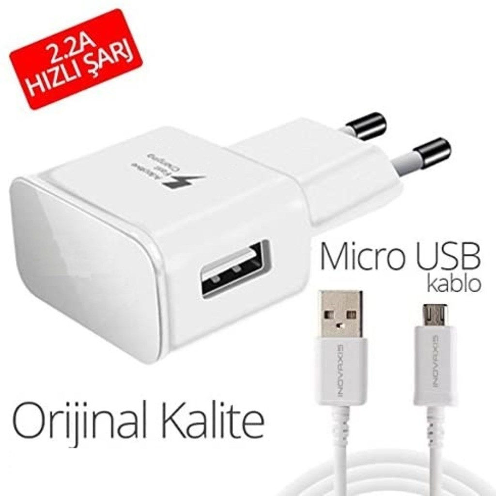 2.2A Hızlı Şarj Cihazı ve Micro USB Veri Kablosu Seti - Beyaz (CC22-M)