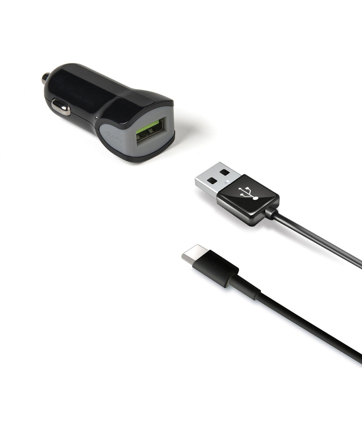 Celly CCUSBturbo Type-C Araç Şarj Kiti ve Type-C Kablo - Siyah